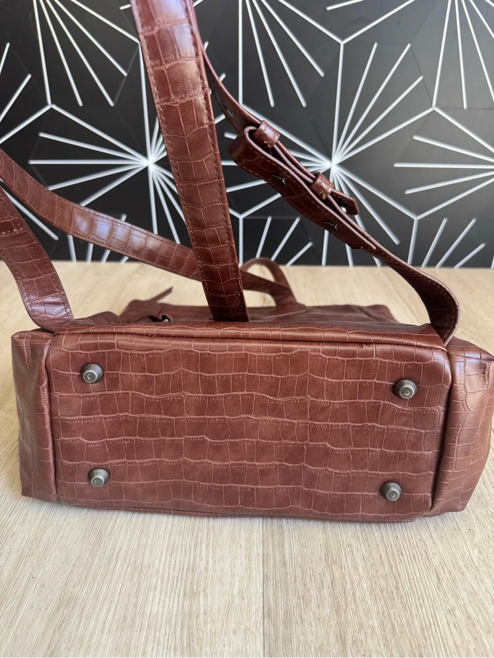 Freshly Picked Mini Minimal Backpack - Chocolate Croc Embossed Vegan Leather